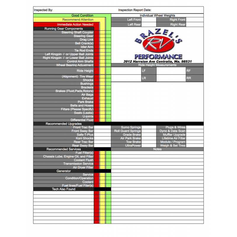 Container Chassis Inspection Sheet